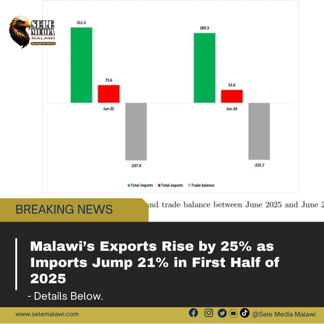 Malawi’s Exports Rise by 25% as Imports Jump 21% in First Half of 2025