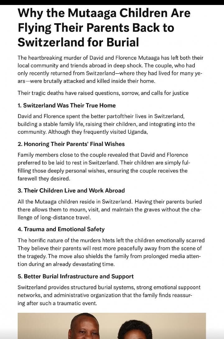 Why the Mutaaga Children Are Flying Their Parents Back to Switzerland for Burial