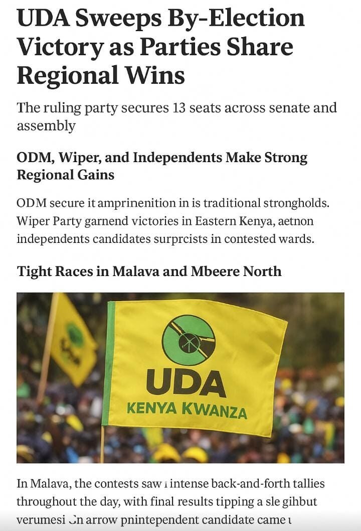 UDA Sweeps By-Election Victory as Parties Share Regional Wins